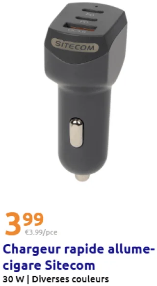 Chargeur rapide allume-cigare Sitecom 30 W