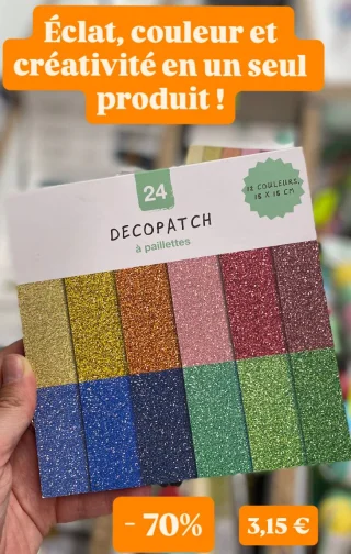 Decopatch à paillettes 24 feuilles 12 couleurs