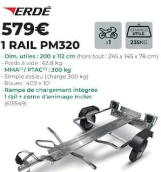 ERDÉ Porte-motos 1 Rail PM320
