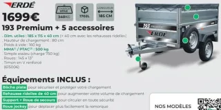 Remorque Erdé 193 Premium + 5 accessoires