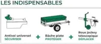 Feu Vert Les Indispensables (Antivol universel + Bâche plate + Roue jockey télescopique)