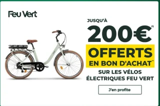 Jusqu'à 200€ offerts en bon d'achat les vélos électriques Feu Vert