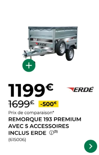 Remorque 193 Premium avec 5 accessoires inclus Erde