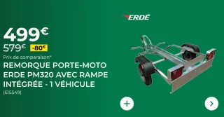 Remorque Porte-Moto Erde PM320 avec rampe intégrée - 1 véhicule