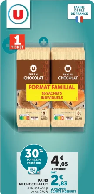 Pains au chocolat U Format Familial 16 sachets