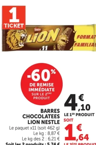Barres chocolatées Lion Nestle Format Familial