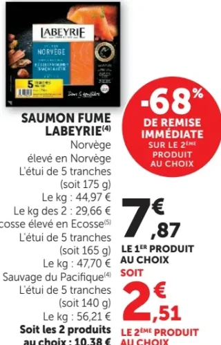 Saumon Fume Labeyrie Norvège, Ecosse ou Sauvage du Pacifique
