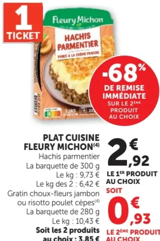Plat Cuisine Fleury Michon Hachis parmentier, Gratin choux-fleurs jambon ou risotto poulet cèpes