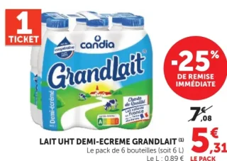 Lait UHT Demi-Écrémé Candia Grandlait