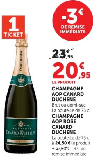 CHAMPAGNE AOP CANARD DUCHENE Brut ou demi-sec ou CHAMPAGNE AOP ROSE CANARD DUCHENE