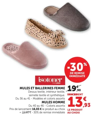 Mules et ballerines femme Isotoner