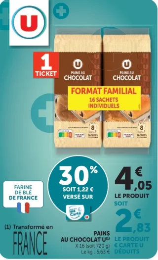 Pains au chocolat U Format Familial x 16