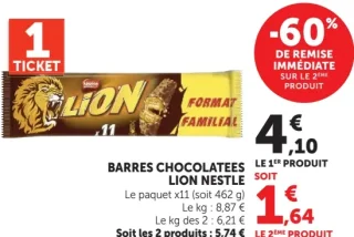 Barres chocolatées Lion Nestle x11