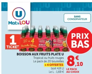 Boisson aux fruits plate U Mat & Lou Tropical ou fruits rouges