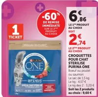 Croquettes pour chat stérilisé Purina One Boeuf ou poulet ou saumon