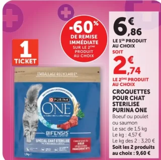 Croquettes pour chat stérilisé Purina One Boeuf ou poulet ou saumon