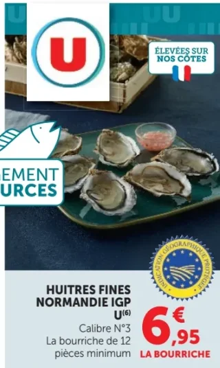 Huîtres fines Normandie IGP U Calibre N°3