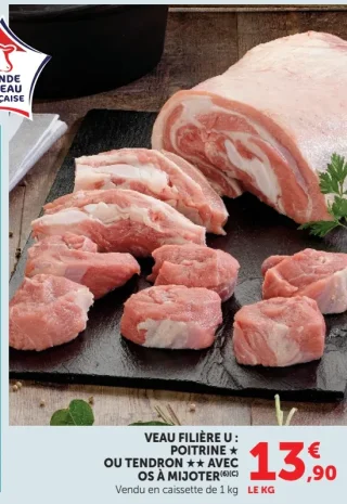 Veau Filière U : Poitrine * ou Tendron ** avec os à mijoter