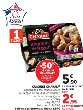 Cuisines Charal Rognons de boeuf sauce Madère ou Langue de boeuf sauce piquante ou boeuf bourguignon