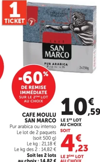 CAFE MOULU SAN MARCO Pur arabica ou intenso