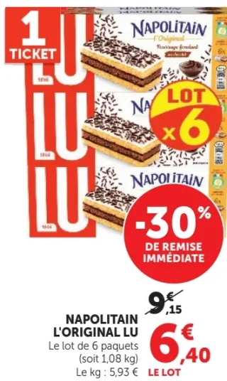 NAPOLITAIN L'ORIGINAL LU Le lot de 6 paquets