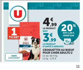 Croquettes au boeuf pour chien adulte U