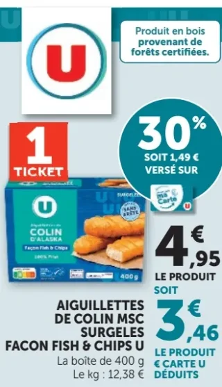 Aiguillettes de Colin MSC Surgeles Facon Fish & Chips U
