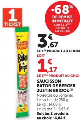 Saucisson Bâton de Berger Justin Bridou