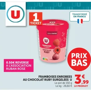 Framboises enrobées au chocolat ruby surgelées U