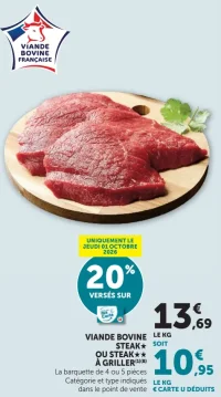 VIANDE BOVINE STEAK★ OU STEAK★★ À GRILLER