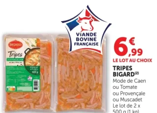 Tripes Mode de Caen ou Tomate ou Provençale ou Muscadet Bigard