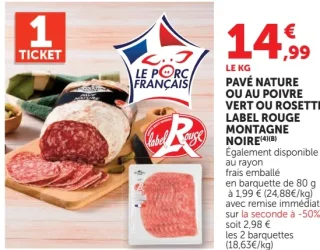 Pavé nature ou au poivre vert ou rosette Label Rouge Montagne Noire