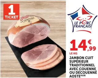 Jambon cuit supérieur traditionnel avec couenne ou découenné Aoste