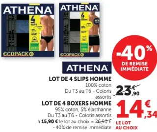 Lot de 4 slips homme / Lot de 4 boxers homme Athena