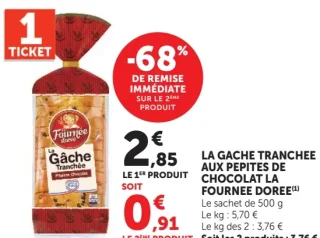 La Gâche tranchée aux pépites de chocolat La Fournée Dorée