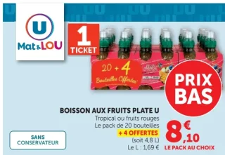Boisson aux fruits plate U Tropical ou fruits rouges