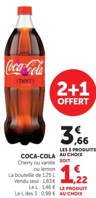 Coca-Cola Cherry ou vanille ou lemon