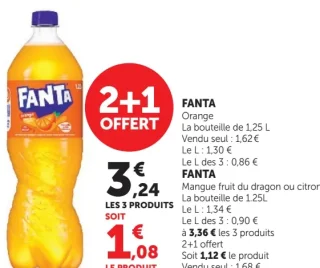 Fanta Orange ou Mangue fruit du dragon ou citron