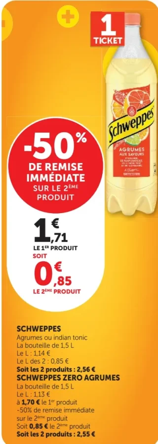 SCHWEPPES Agrumes ou indian tonic ou zero agrumes