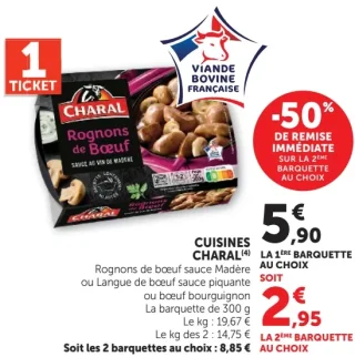Rognons de bœuf sauce Madère, Langue de bœuf sauce piquante ou bœuf bourguignon Charal