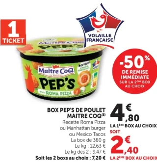 Box Pep's de Poulet Recette Roma Pizza, Manhattan Burger ou Mexico Tacos Maître CoQ