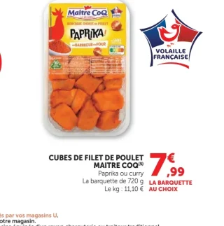 Cubes de Filet de Poulet Paprika ou Curry Maître CoQ