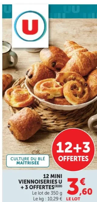 12 Mini Viennoiseries U + 3 offertes