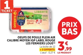 OEUFS DE POULE PLEIN AIR CALIBRE MOYEN IGP LABEL ROUGE LES FERMIERS LOUE