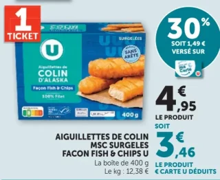 Aiguillettes de colin MSC surgelés façon Fish & Chips U
