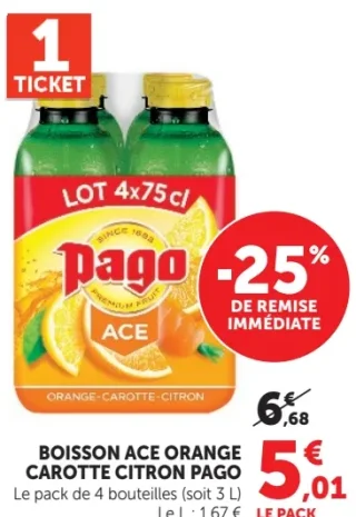 Boisson ACE Orange Carotte Citron Pago