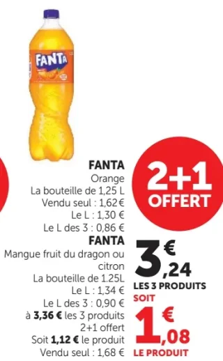 Fanta Orange ou Mangue fruit du dragon ou citron
