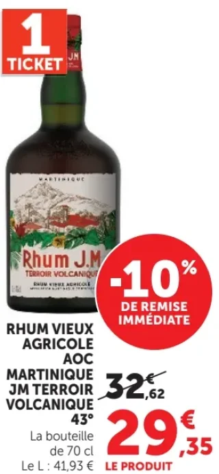 Rhum Vieux Agricole AOC Martinique JM Terroir Volcanique 43°
