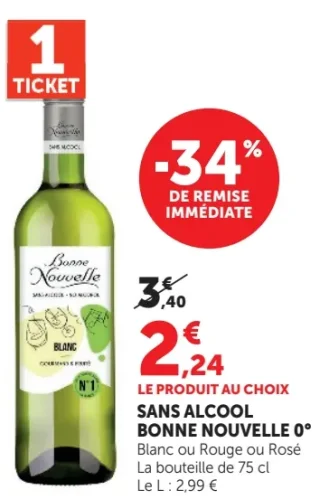 Sans alcool Bonne Nouvelle 0° Blanc ou Rouge ou Rosé