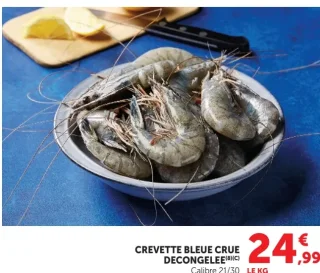 Crevette bleue crue décongelée